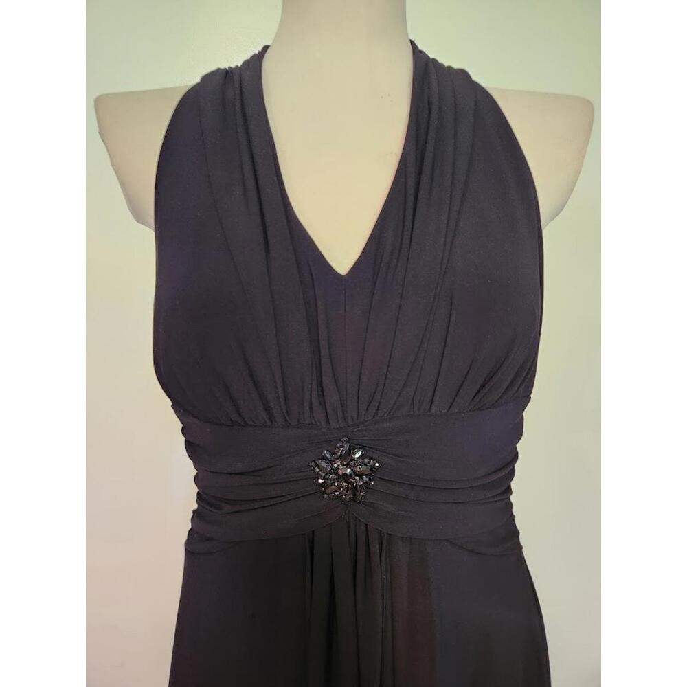 VTG Y2K Dressbarn Black Dress V neck Coquette Beaded Jewel Midi Sleeveless Sz 10